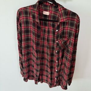 Altar’d State Red and Black Plaid Button-Up Shirt Size Medium Christmas
